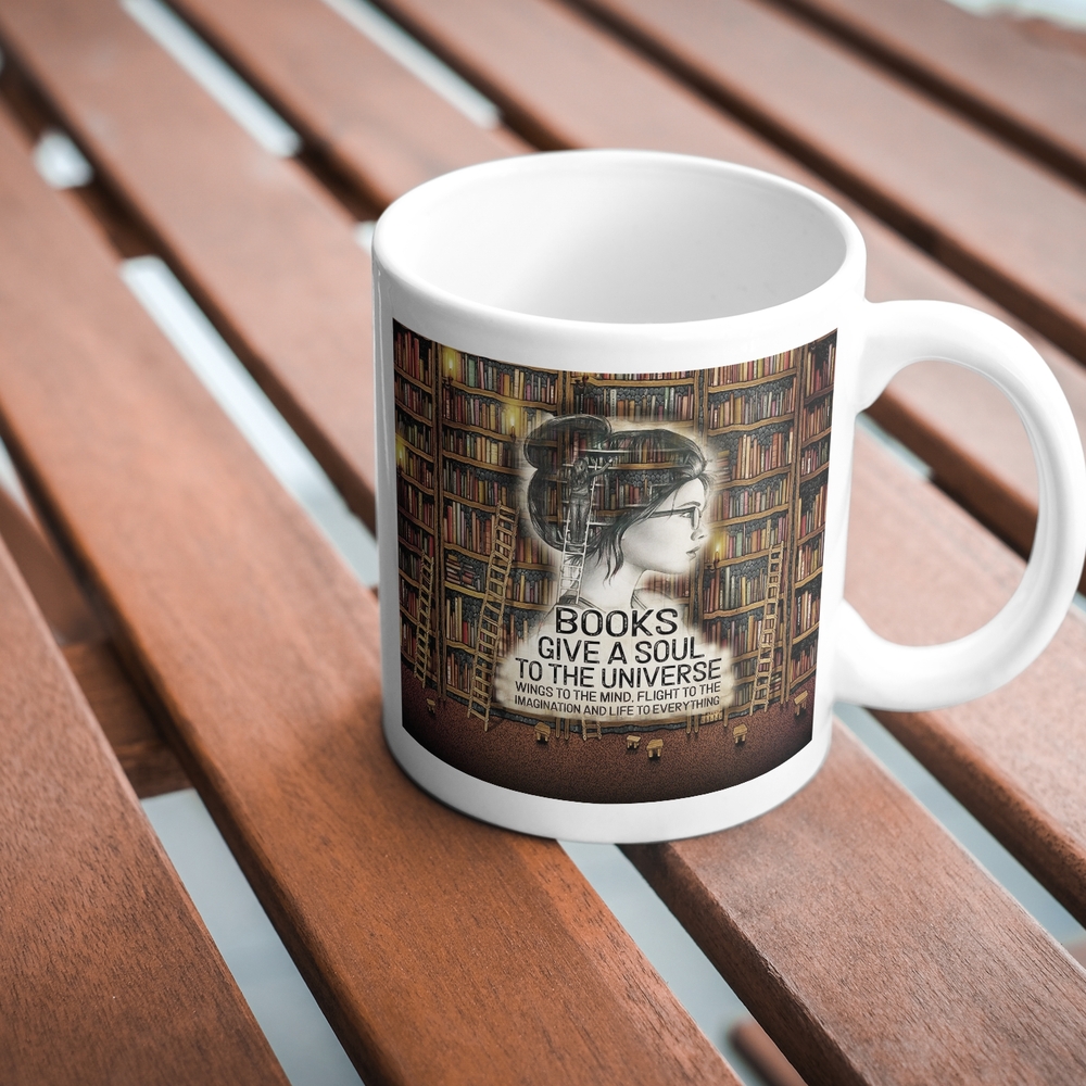 Inspirational White Mug with Book Design